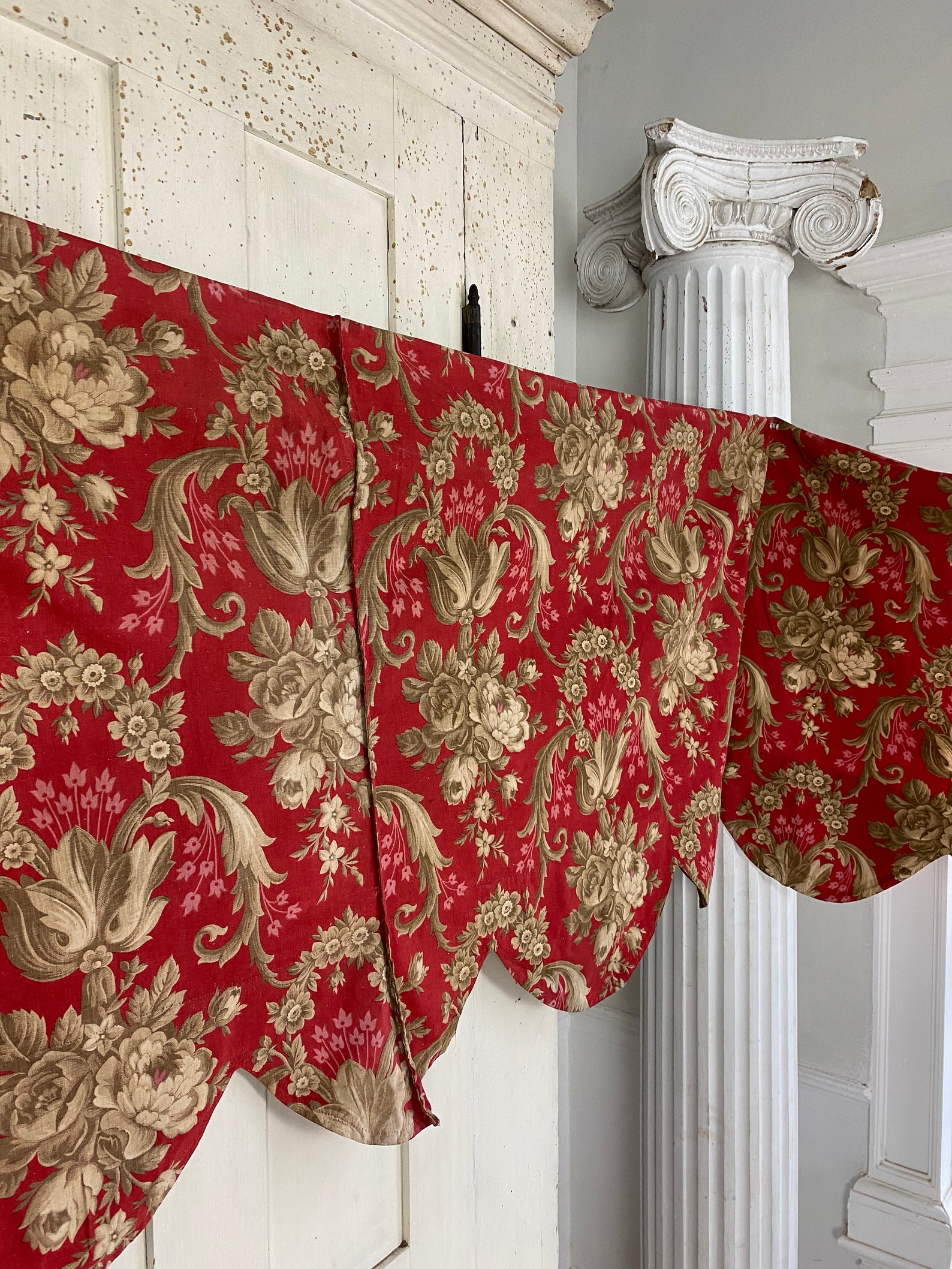 Rococo 1860 Antique French Fabric RED Roller Printed Cotton | Etsy