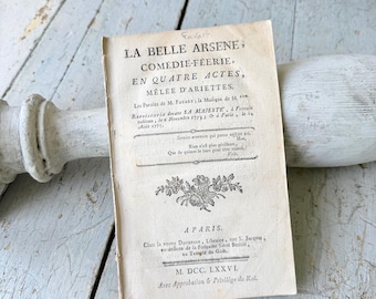 1776 French 18th century Theatre Book Woodblock Vignette La Belle Arsene Comedie Feerie Paris Fairy Tale Literature Antique Ephemera  Art