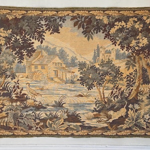 35x58 vintage Tapestry wall art hanging Historical French handwoven Verdure Castle  Castlecore  home decor chateau shabby regal home decor