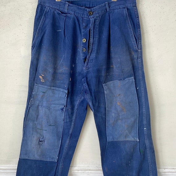 1940's 34 inch waist Blue denim jeans faded purpl… - image 2