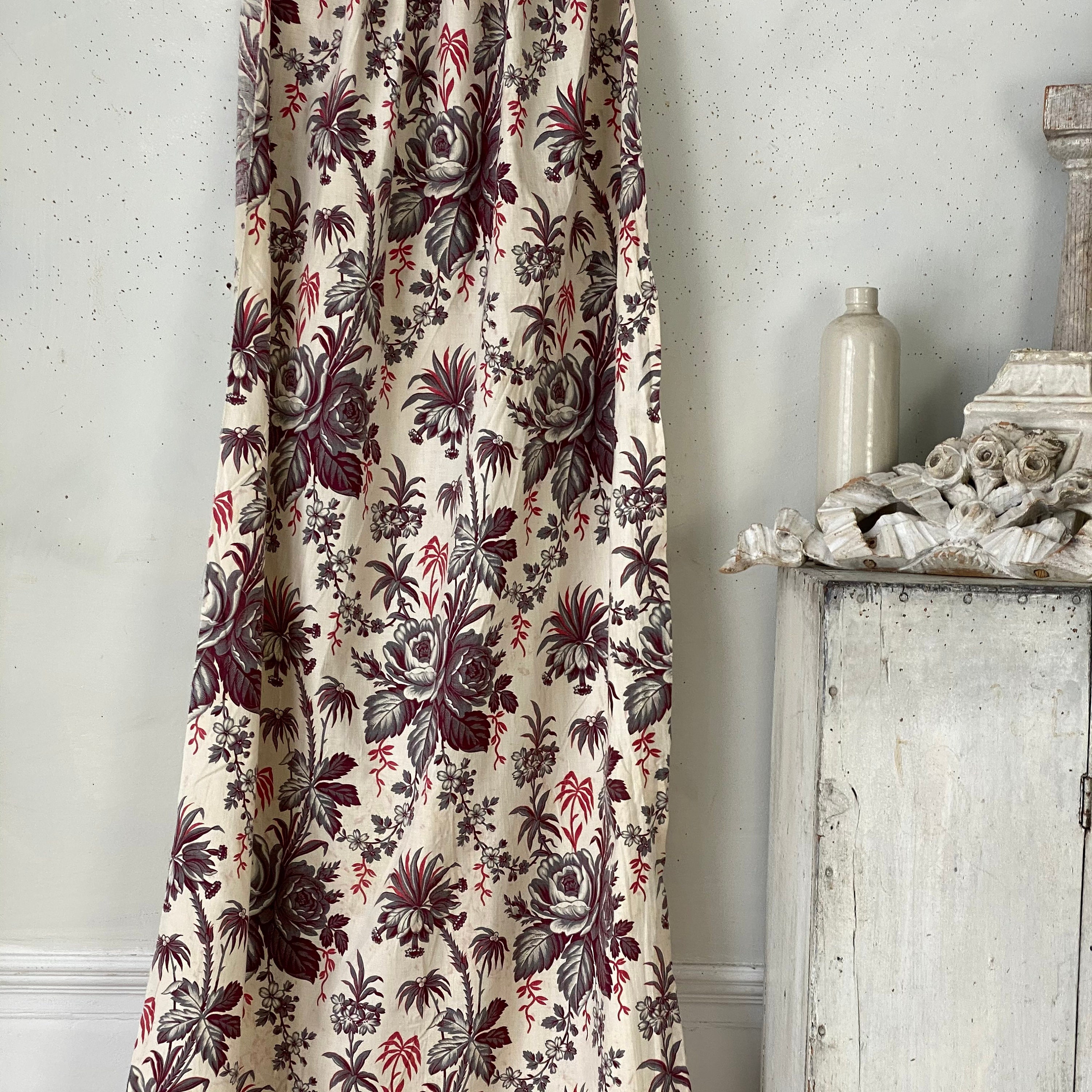 アンティークフレンチカーテン 1880年頃 コットン グレー シエナと