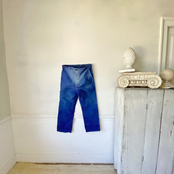 Increíbles pantalones de piel de topo azul, ropa de trabajo, ropa de trabajo,  pantalones vaqueros antiguos de Francia francesa, cintura suave de 38  pulgadas, The Textile Trunk -  México