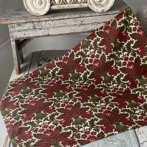 French fabric embroidered look antique cotton floral cloth vintage textile 1800s fragment eco-friendly