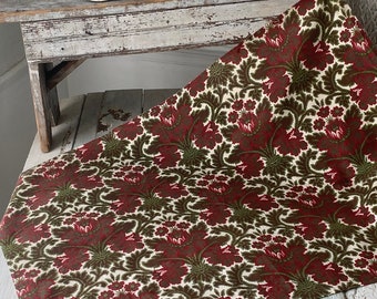 French fabric embroidered look antique cotton floral cloth vintage textile 1800s fragment eco-friendly