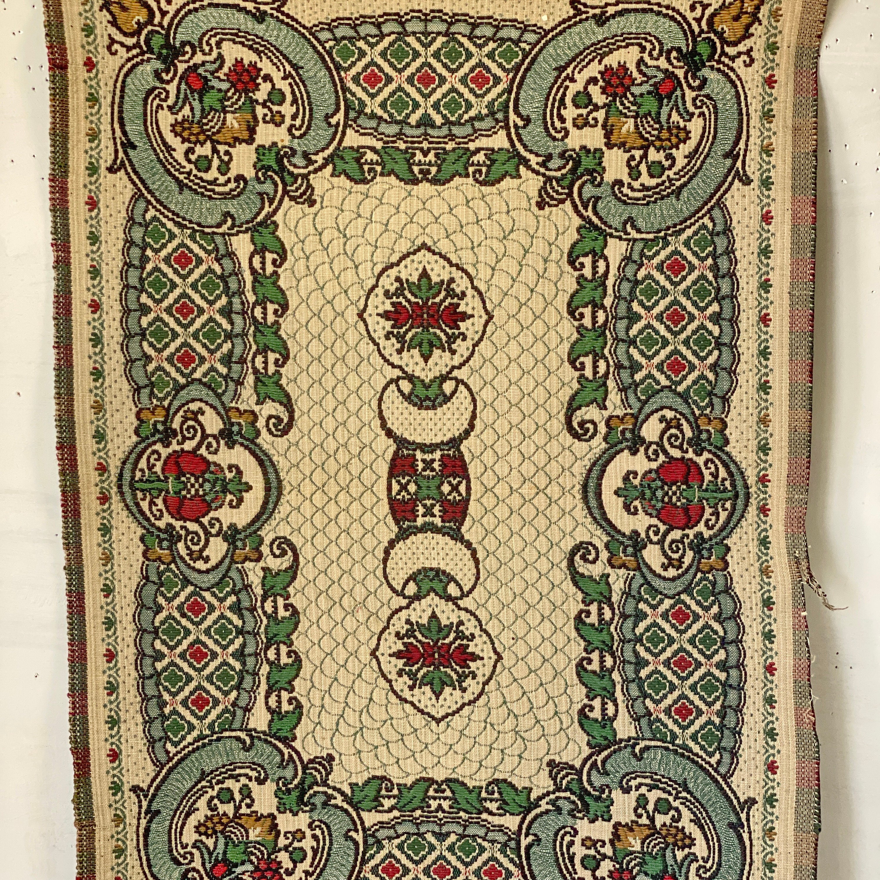 Couverture / Tapisserie Vintage Italienne En Soie Et Coton Brodée Jacquard - Dimensions 72x83 Cm - Occasion