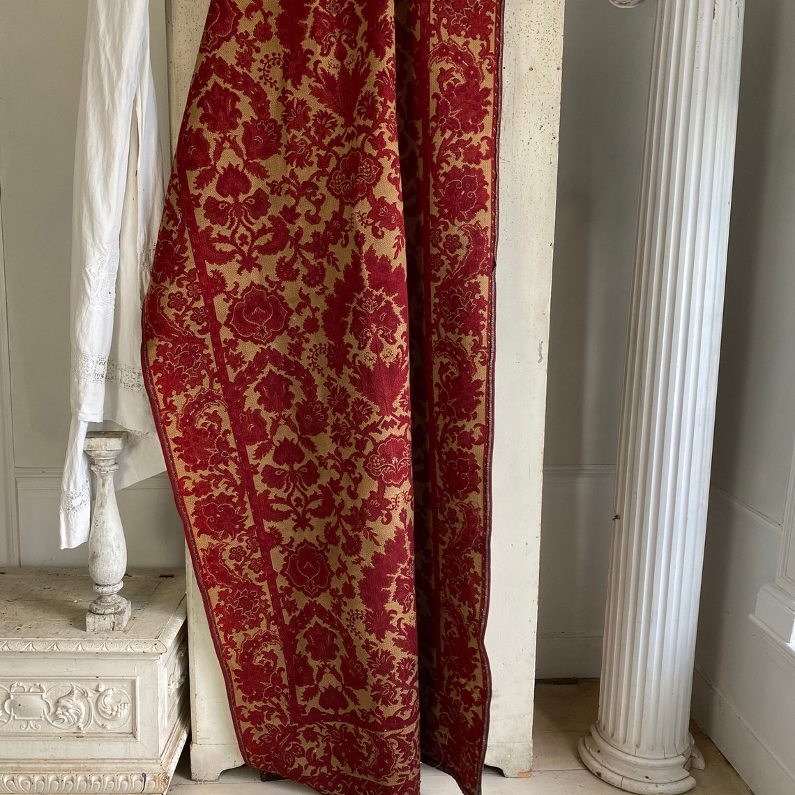 Antique French tapestry curtain drape HEAVY jacquard weave c Etsy
