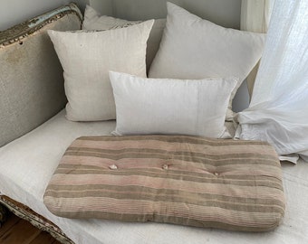 Authentic Seat bench cushion Antique French ticking fabric material 19th century eco-friendly