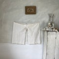 Vintage Hungarian Drawstring Pants Woman's Bloomers folk costume pants crocheted lace trim white cotton 68 inch waist Coastal home