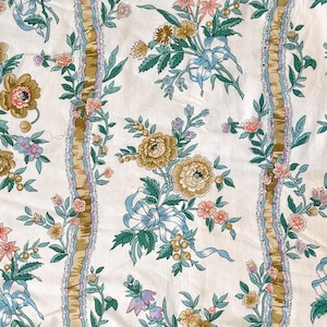 105x8 2 Vintage French curtains 1940&#39;s floral stripe pattern backed lavender France country shabby cottage  look style home decor castlecore