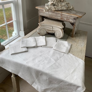 Set of 6 Antique large French Linen Napkins Large White JP monogram farmhouse vintage holiday table linens Textile Trunk eco-friendly