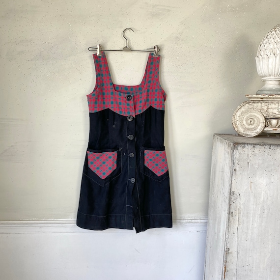 Vintage French dress small plaid and cotton CHARM… - image 1