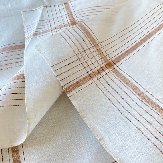 5 Antique French handkerchiefs brown stripe strip… - image 1
