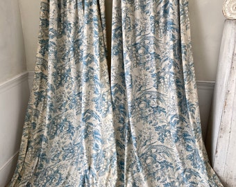 1 ( sold individually) curtain French blue bird fabric material from France countryUnique window treatment Coastal home  boho  eco-friendly