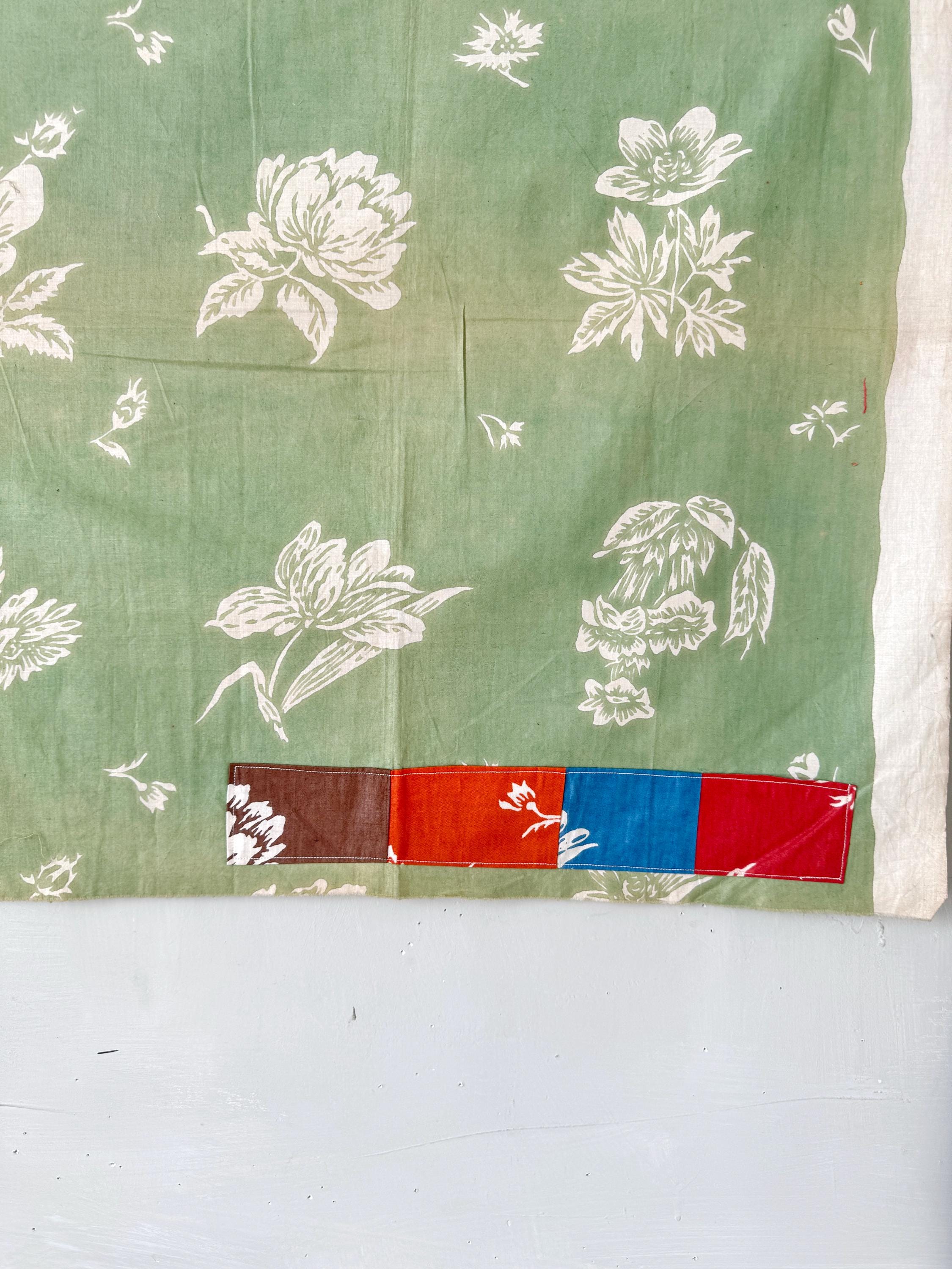 51x27 Antique French Fabric Pattern Design Textile Sample 1940s Floral ...