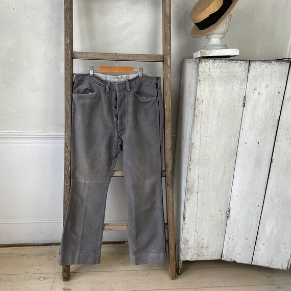 パンツ 40s Moleskin Cotton Stripe Work Trousers Gray Moleskin Work Pants Mended Trousers Bellhop Striped Pants the