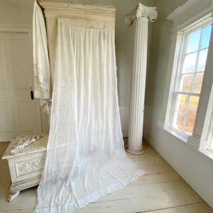 White Antique muslin curtain tambour lace applique 1800's drapeUnique window treatment image 8