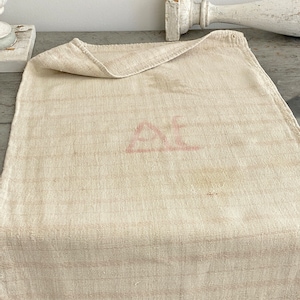 SOFT Vintage Grain sack Farmhouse Chateau Chic rustic unique handmade antique hand woven linen French country grainsack VTG  Primitive
