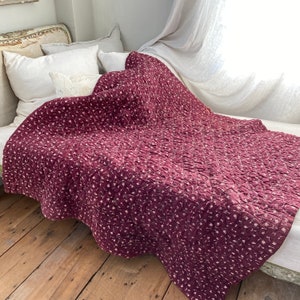 60X60 antique French wholecloth quilt c 1900  floral fabric handmadeUnique window treatment eco-friendly