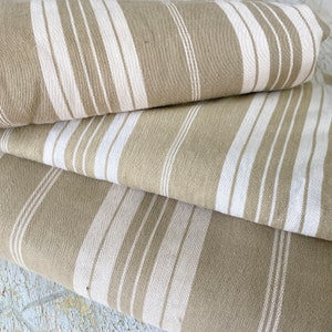 7.4 yards Vintage French country  khaki brown Ticking fabric material Striped linen cotton The Textile TrunkUnique window treatment