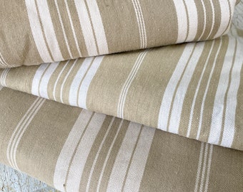 7.4 yards Vintage French country  khaki brown Ticking fabric material Striped linen cotton The Textile TrunkUnique window treatment
