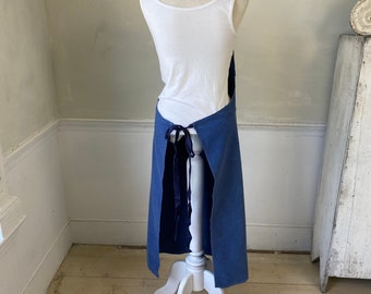 Vintage 1930s Apron French Faded Blue Cotton Denim Workwear