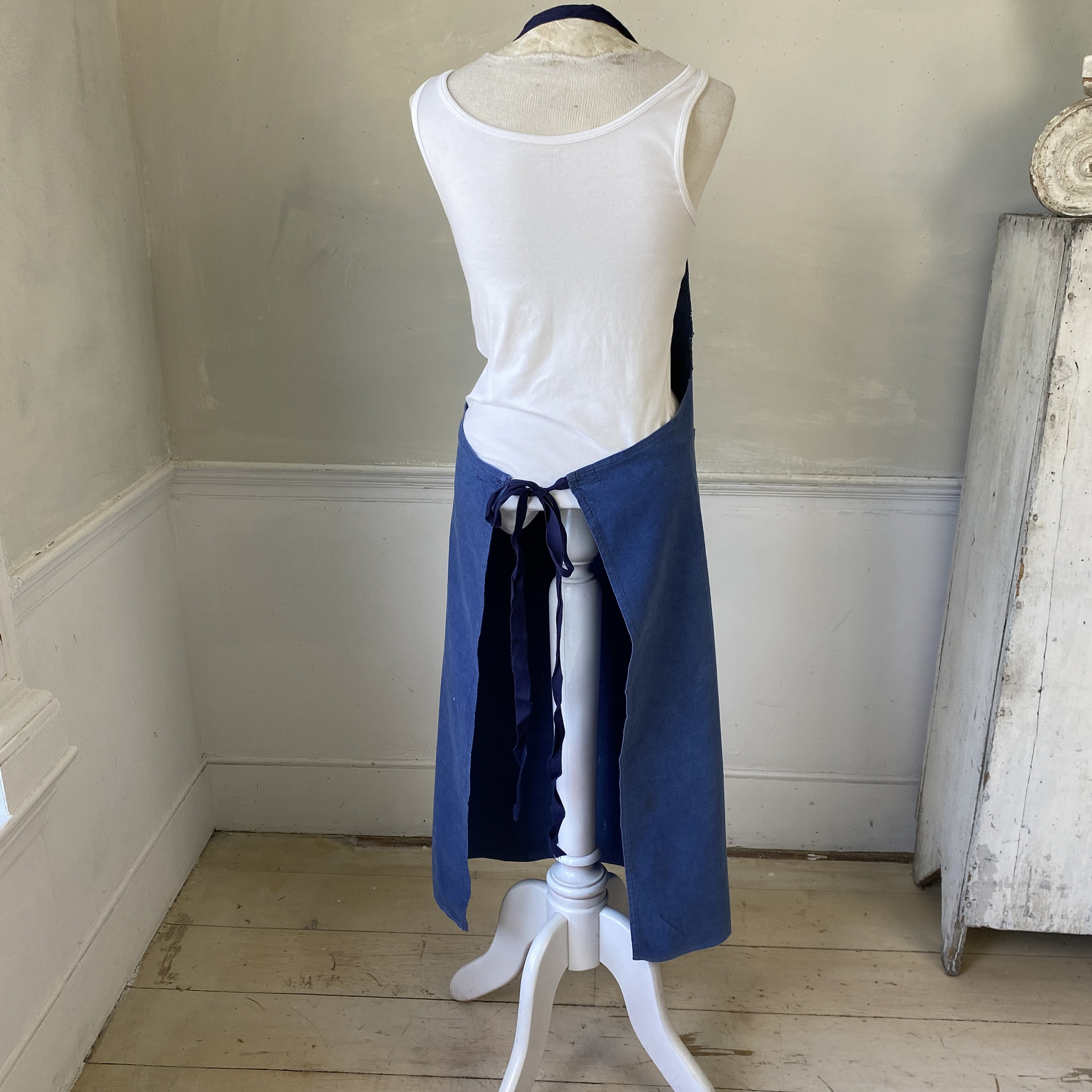 Vintage 1930s Apron French Faded Blue Cotton Denim Workwear