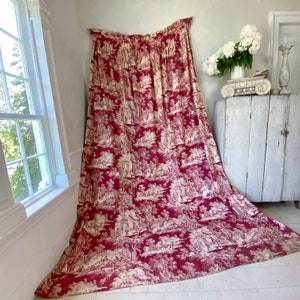 83x107 ( 2 avail) Curtain Scenic  red toile de jouy 1950&#39;s backed country cottage The Textile Trunk eco-friendly