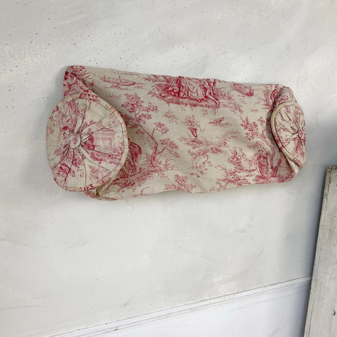 Vintage Toile Bolster Pillow Cover Fabric Boating Picnic Red Etsy