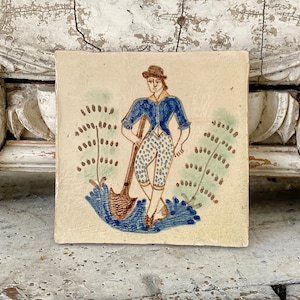 Antique Portuguese Tile 19th century handmade hand painted  Unique decorative eco-friendly