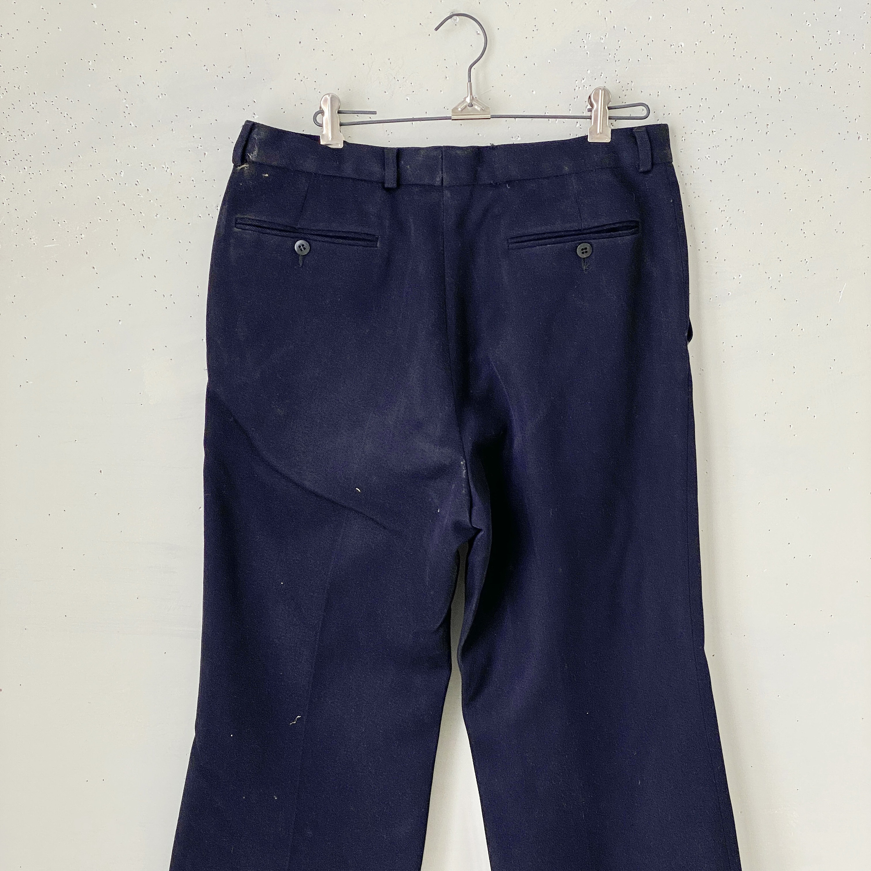 32 Waist French Vintage Dark Navy Blue Pants 1970's Coastal