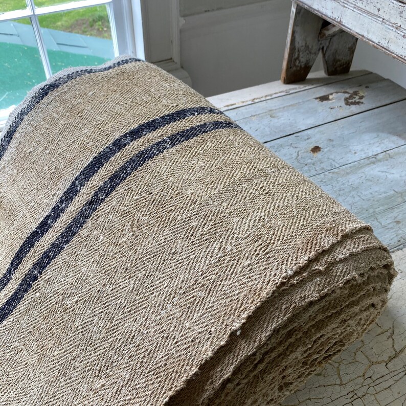 Stair runner heavy hemp Grain sack Fabric by the yard blue indigo Antique homespun linen The Textile Trunk Modern Farmhouse image 2