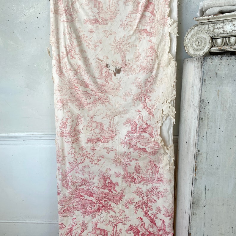 Antique French Toile Fabric Pink Material Cottagecore Etsy