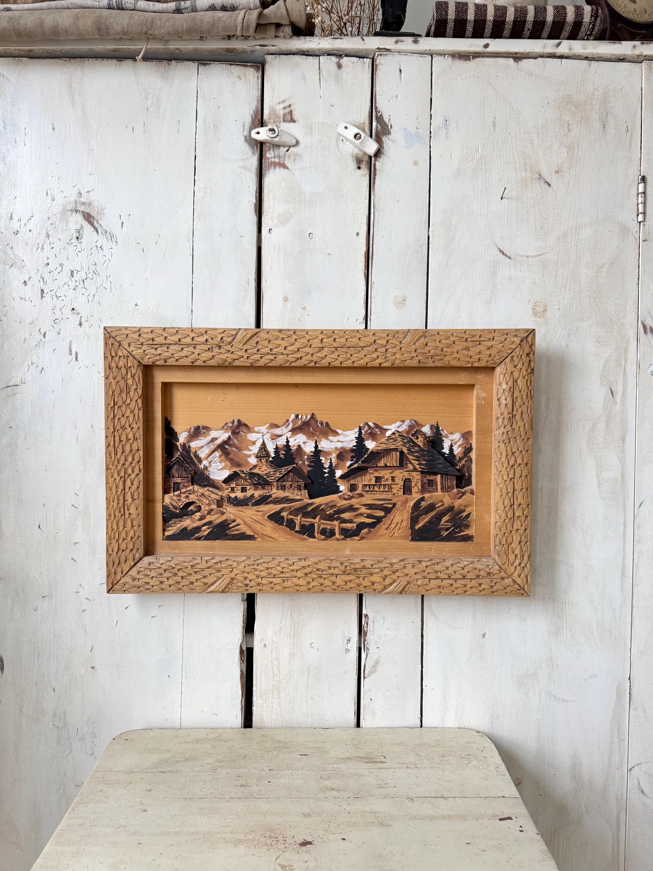27x17 Vintage Hand Carved Chalet C1940 French Swiss Austrian