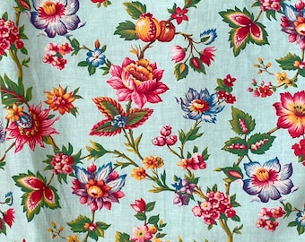 Marignan Curtain Vintage French Floral fabric classic design green  1930's French country Cottage style chic cottagecore Teal celadon