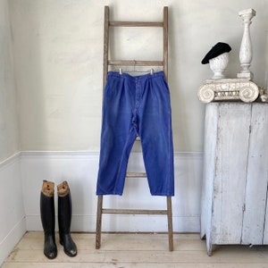 44 Inch Waist Blue Trousers faded Pants Vintage French Workwear 1950s Work Wear  jeans Farmhouse Textile Trunk cottagecore chic