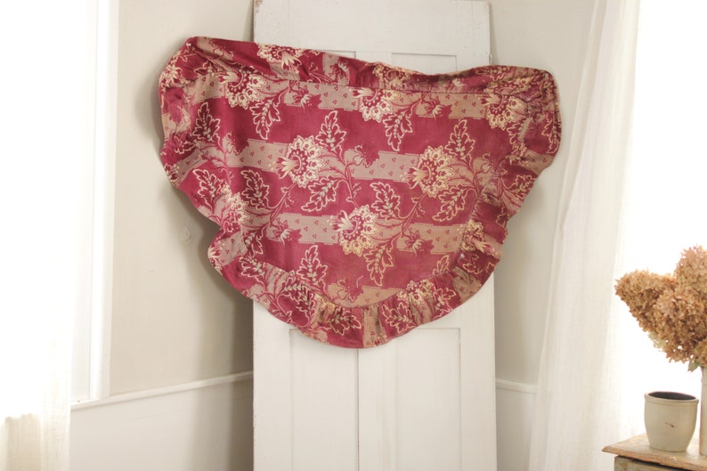Antique Fabric Ciel de lit textile French valance dark red 1890/'s heavy cotton textile