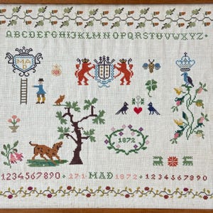 フランス　アンティーク　サンプラー フランス アンティーククロスステッチサンプラーA (ブルー