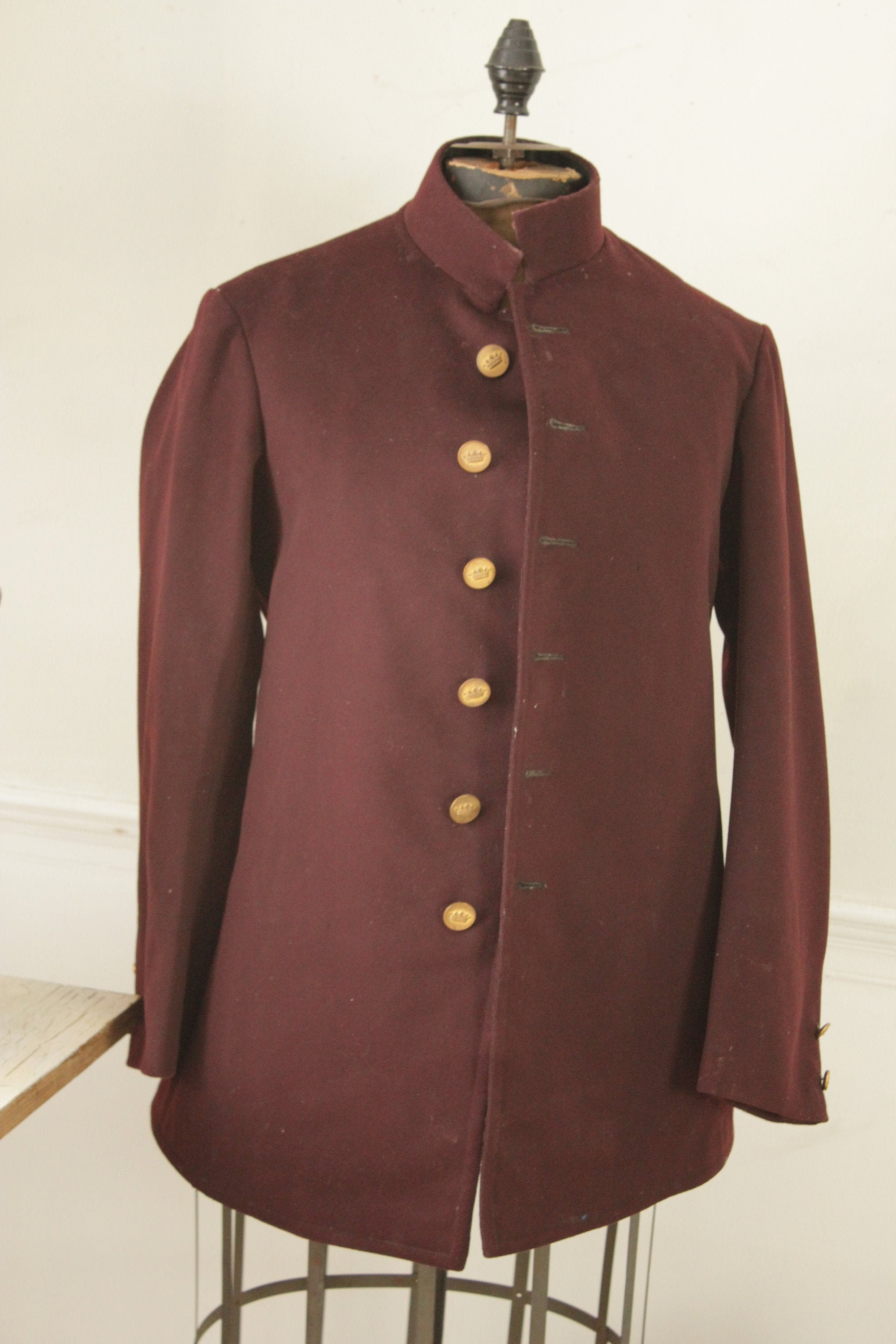 Vintage Bellhop's Jacket 1930s Burgundy Felted Wool French Vintage Bellhop's Jacket 1930s Burgundy Felted Wool French