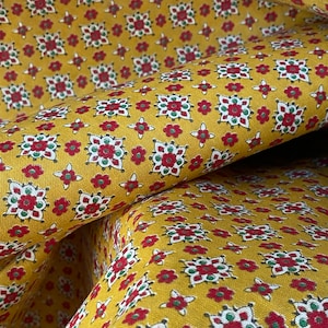 Vintage Foulard Foulards Design French fabric material Provencal colors Deep yellow ochre  red + green UNUSED eco-friendly