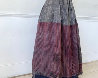 18th century French work wear folk skirt pieced RARE textile  striped wool and linen dark academia