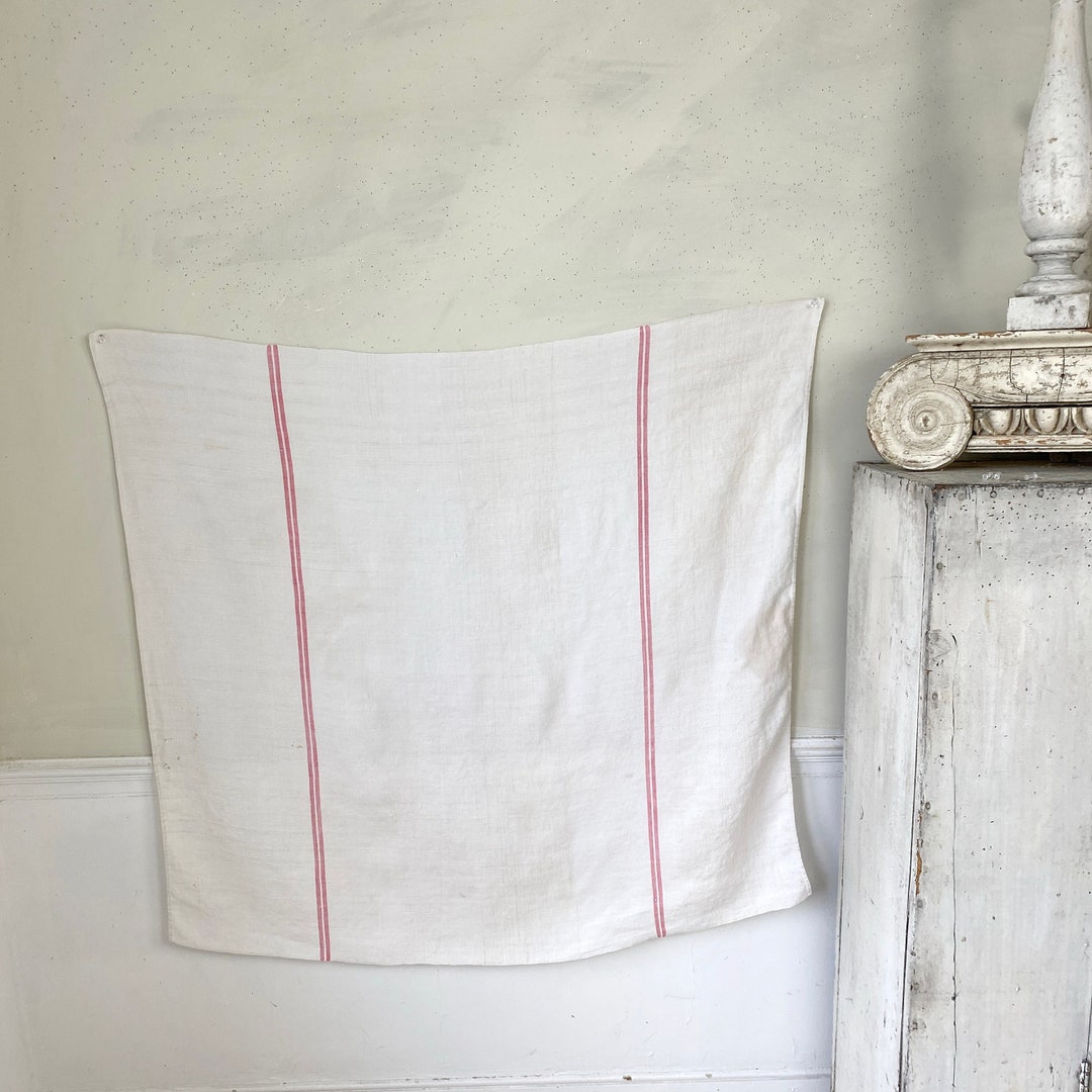 Antique Linen Tablecloth French Table Linen 1850 Pink Stripes Etsy