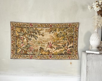 Tapiz francés vintage de 1,19 m x 0,64 m para colgar en la pared. Tapisseries du Lion Le Cavalier, tapiz jacquard tejido con escena de jinete a caballo.
