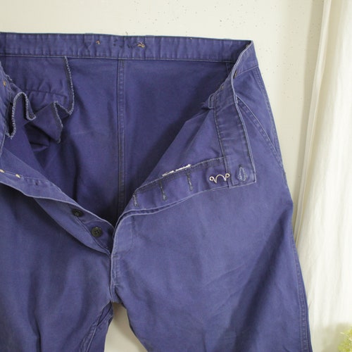 Vintage Jeans French work wear large pants shops workwear dark deep blue denim jeans hipster trousers 41 inch waist