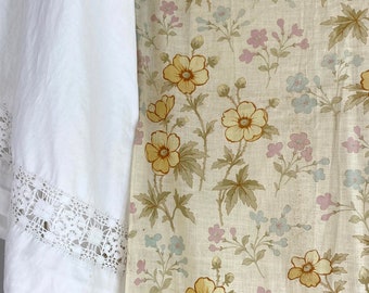 Lovely sheer floral cotton lightweight yellow pink blue green curtain fabric material French 1900 faded floral sweet romantic window panel