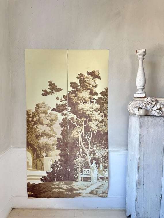 70x38 Antique French Zuber Wallpaper Panels Les Jardins Français