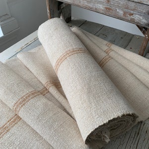 Grain sack Fabric Antique homespun linen caramel striped hemp table runner centerpiece sewing by the yard Herringbone weave image 3