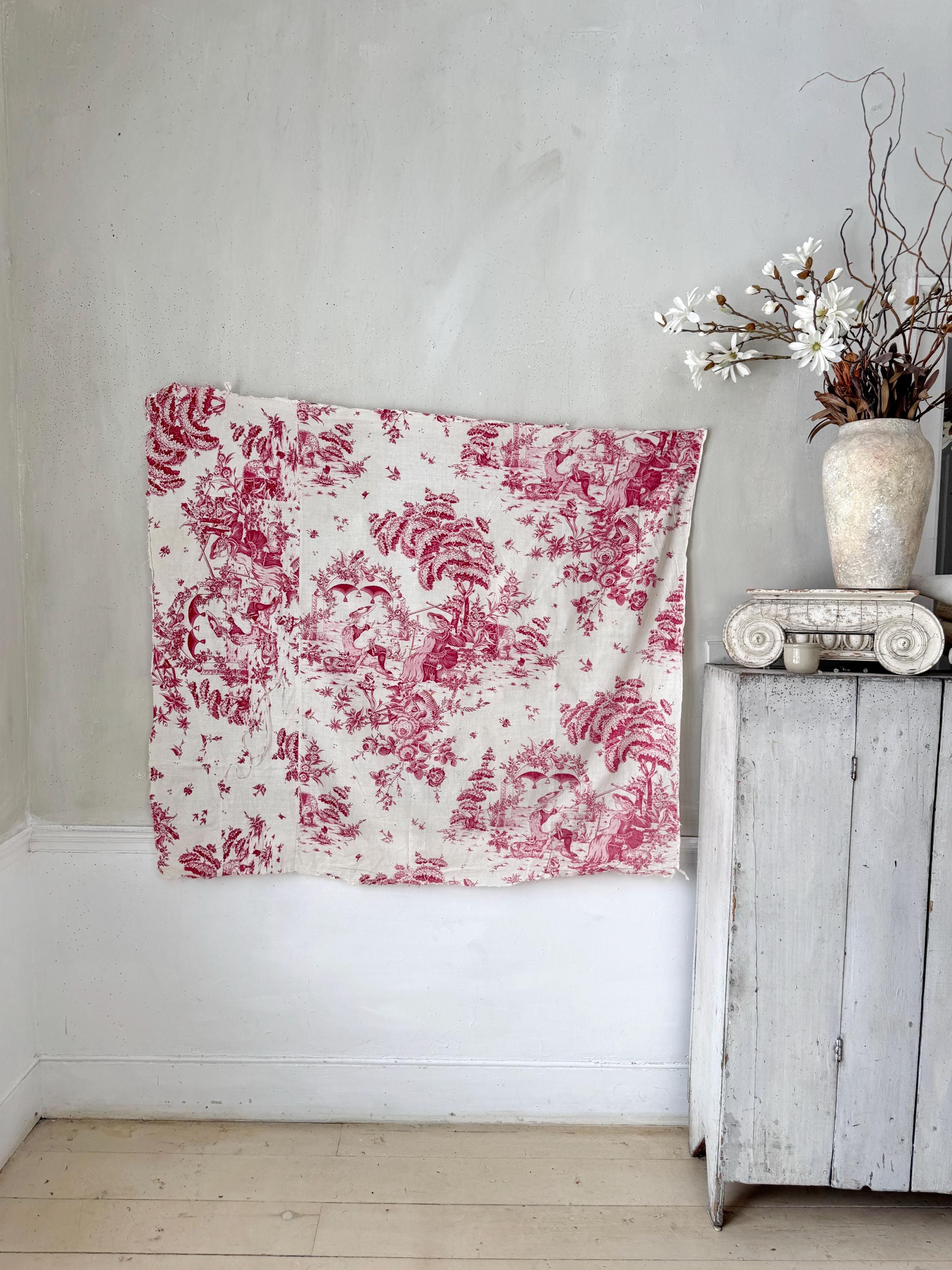 Pinterest Raspberry Toile 53x44 1780 Antique French Toile Fabric Bed Valance Angers Siamoise 18th ...