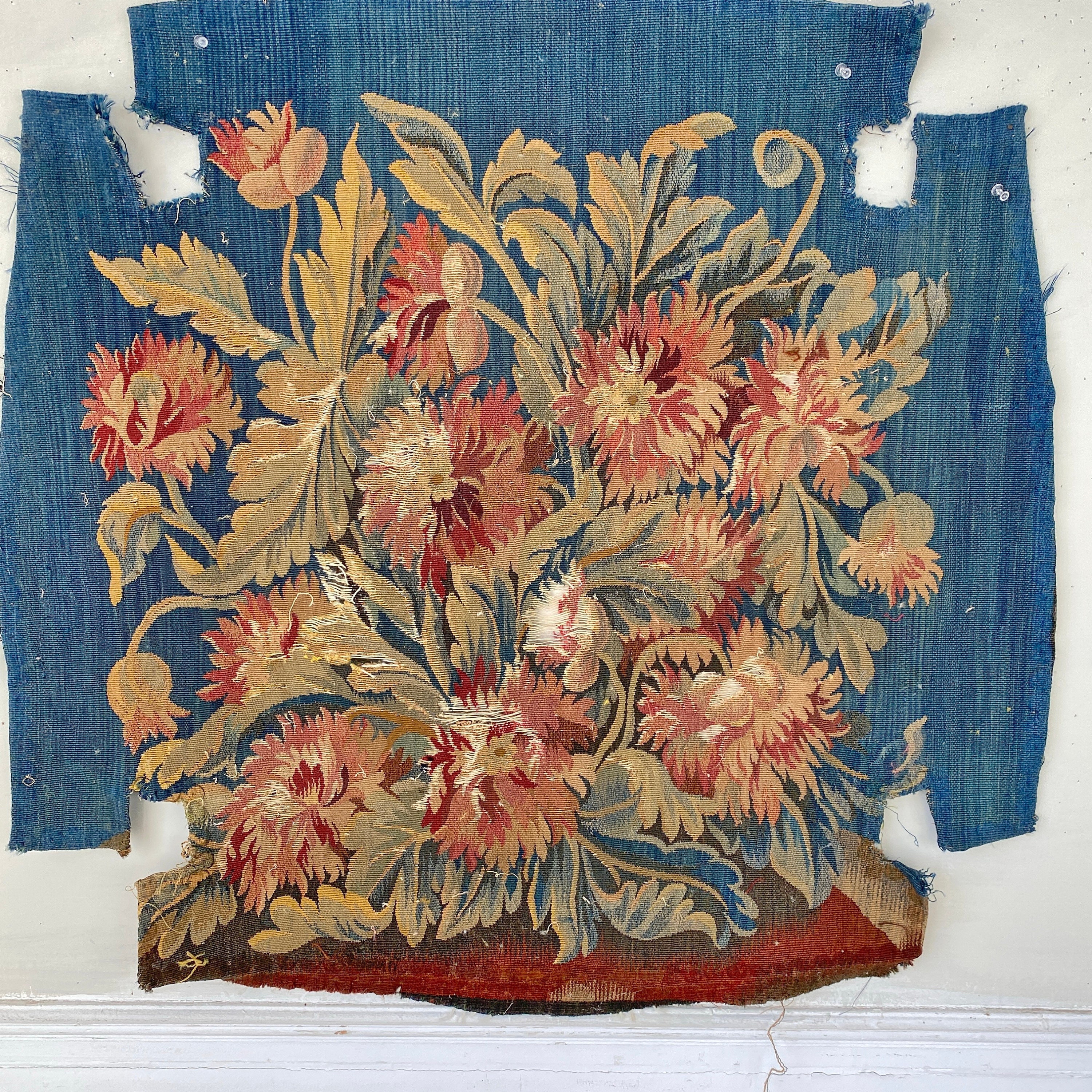 Heather Bouquet Blue and Orange Rust Floral Tapestry Upholstery