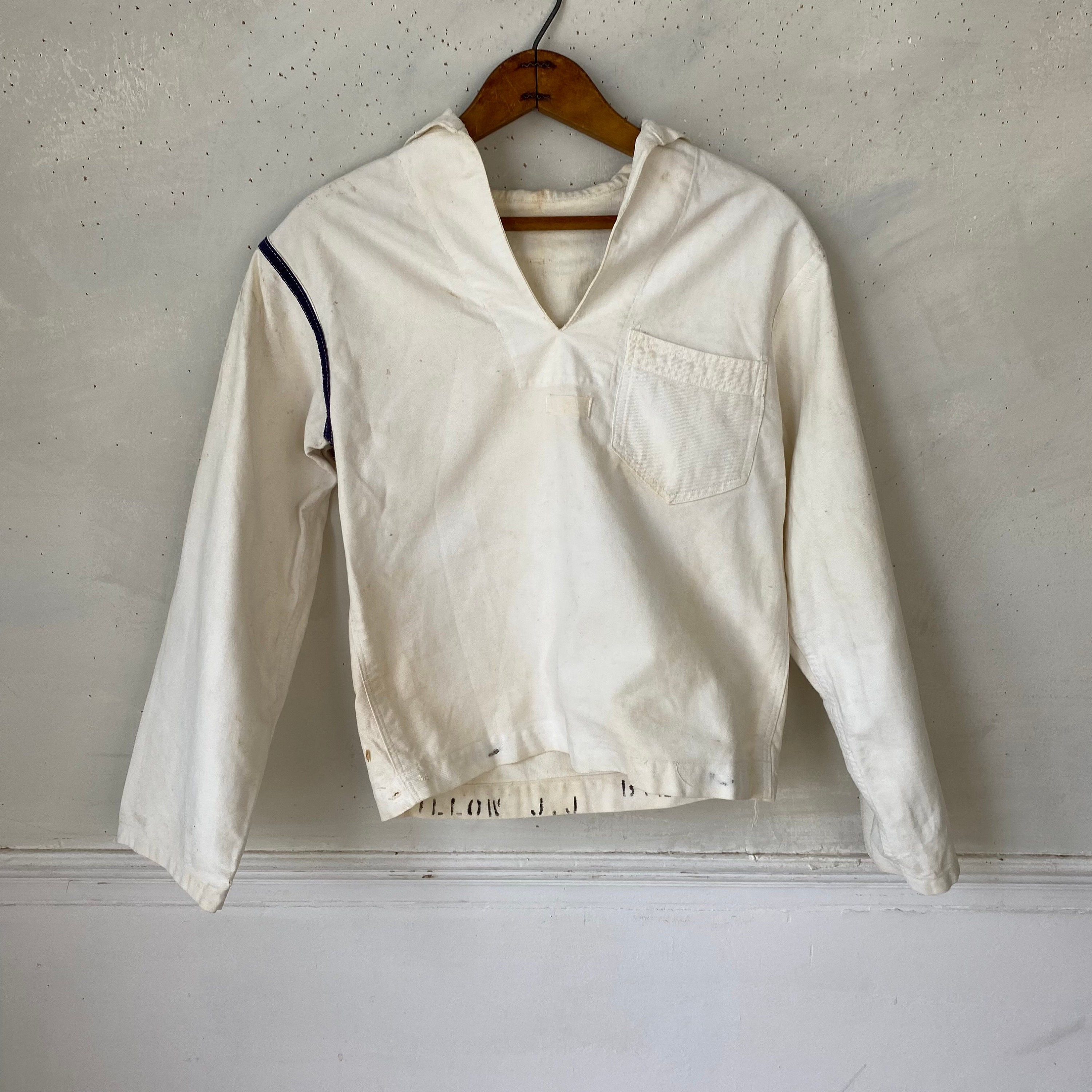 トップス us navy white sailor shirt 1960 Original Italian Army Navy Middy Shirt Long Sleeves White