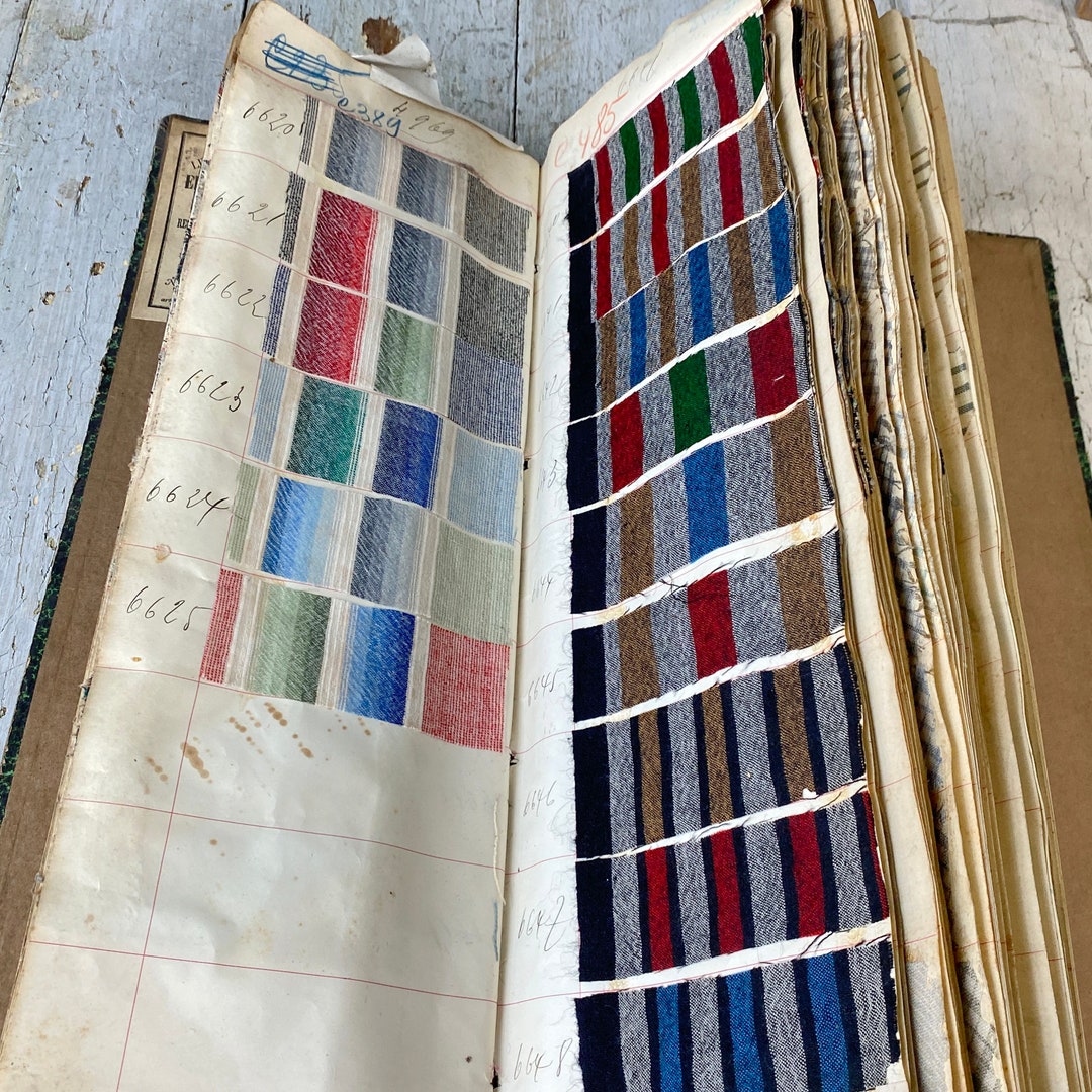 1922 Antique French Pattern Sample Book Woven Fabric Document